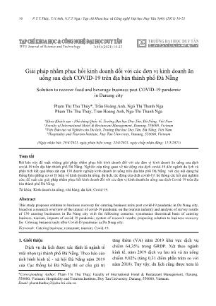 Giải pháp nhằm phục hồi kinh doanh đối với các đơn vị kinh doanh ăn uống sau dịch COVID-19 trên địa bàn thành phố Đà Nẵng