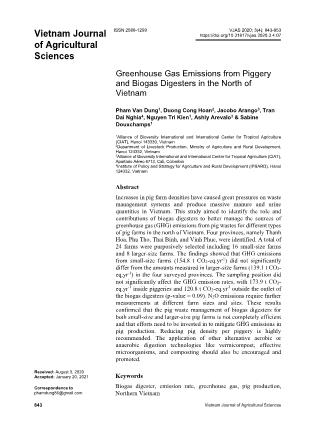 Greenhouse gas emissions from piggery and biogas digesters in the north of Viet Nam
