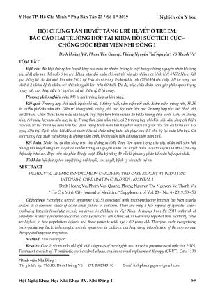 Hội chứng tán huyết tăng urê huyết ở trẻ em: Báo cáo hai trường hợp tại khoa hồi sức tích cực – chống độc bệnh viện Nhi đồng 1