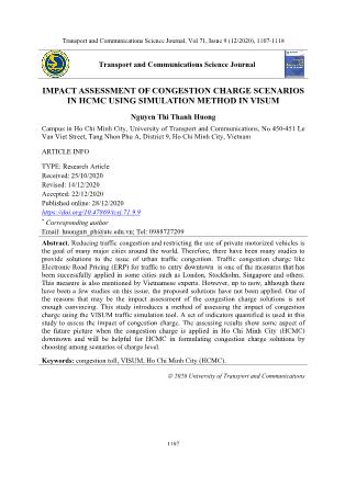 Impact assessment of congestion charge scenarios in hcmc using simulation method in visum