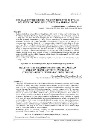 Kết quả điều trị bệnh viêm phế quản phổi ở trẻ từ 2 tháng đến 5 tuổi tại trung tâm y tế Hiệp Hòa, tỉnh Bắc Giang