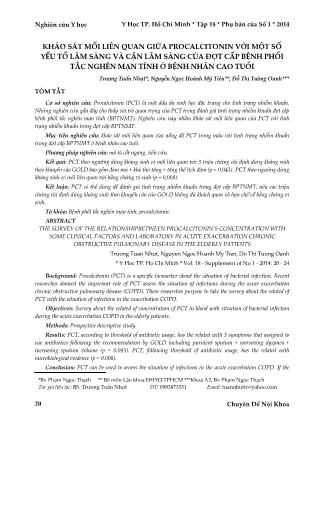 Khảo sát mối liên quan giữa procalcitonin với một số yếu tố lâm sàng và cận lâm sàng của đợt cấp bệnh phổi tắc nghẽn mạn tính ở bệnh nhân cao tuổi