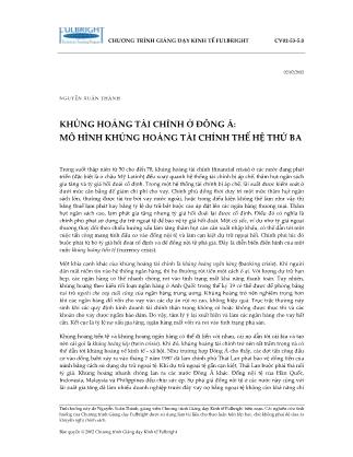 Khủng hoảng tài chính ở Đông Á: Mô hình khủng hoảng tài chính thế hệ thứ ba