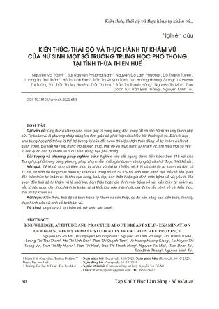 Kiến thức, thái độ và thực hành tự khám vú của nữ sinh một số trường trung học phổ thông tại tỉnh Thừa Thiên Huế