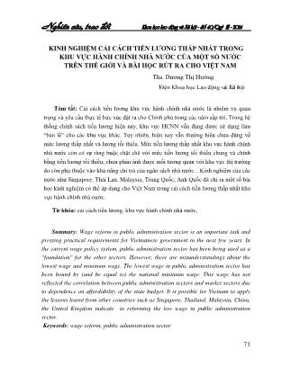 Kinh nghiệm cải cách tiền lương thấp nhất trong khu vực hành chính nhà nước của một số nước trên thế giới và bài học rút ra cho Việt Nam