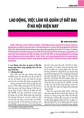 Lao động, việc làm và quản lý đất đai ở Hà Nội hiện nay