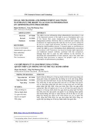 Legal mechanisms and improvement solutions to enhance the right to access to information on administrative procedures