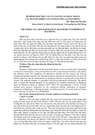 Mô hình tháp nhu cầu của người lao động trong các doanh nghiệp vận tải hàng hóa tại Hải Phòng