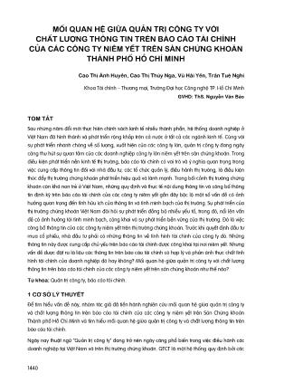 Mối quan hệ giữa quản trị công ty với chất ượng thông tin trên báo cáo tài chính của các công ty niêm yết trên sàn chứng khoán thành phố Hồ Chí Minh