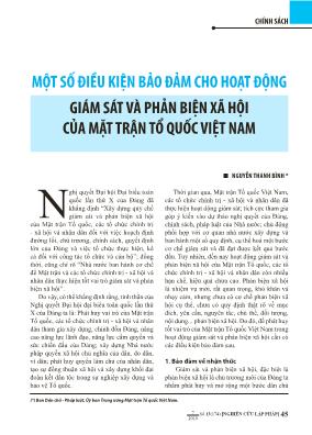 Một số điều kiện bảo đảm cho hoạt động - Giám sát và phản biện xã hội của mặt trận tổ quốc Việt Nam