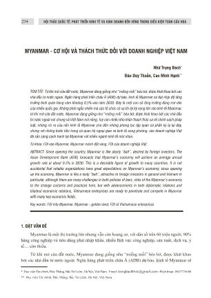 Myanmar - Cơ hội và thách thức đối với doanh nghiệp Việt Nam