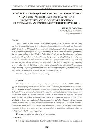 Năng suất và hiệu quả phân bổ của các doanh nghiệp ngành chế tác theo các vùng của Việt Nam