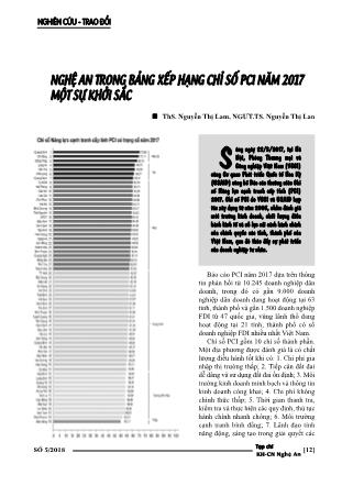 Nghệ an trong bảng xếp hạng chỉ số PCI năm 2017 một sự khởi sắc