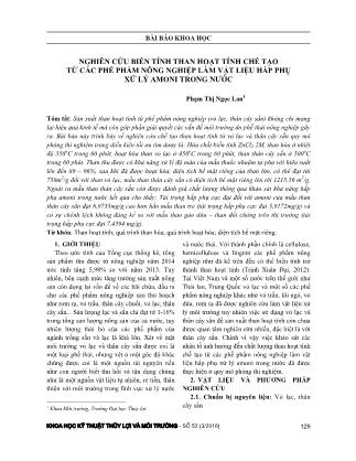 Nghiên cứu biến tính than hoạt tính chế tạo từ các phế phẩm nông nghiệp làm vật liệu hấp phụ xử lý Amoni trong nước