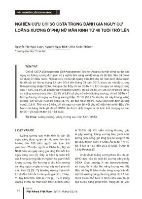 Nghiên cứu chỉ số osta trong đánh giá nguy cơ loãng xương ở phụ nữ mãn kinh từ 40 tuổi trở lên