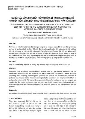 Nghiên cứu công thức điện thế vô hướng để tính toán sự phân bố của điện thế và dòng điện trong vật dẫn bằng kỹ thuật phần tử hữu hạn