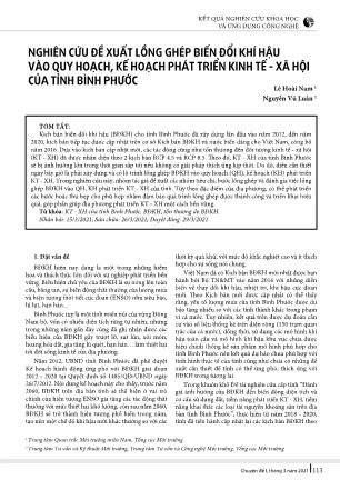 Nghiên cứu đề xuất lồng ghép biến đổi khí hậu vào quy hoạch, kế hoạch phát triển kinh tế - xã hội của tỉnh Bình Phước