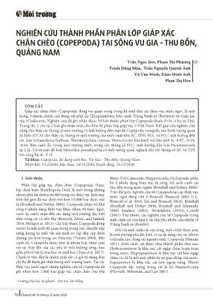 Nghiên cứu thành phần phân lớp giáp xác chân chèo (Copepoda) tại sông Vu Gia - Thu Bồn, Quảng Nam