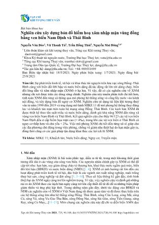 Nghiên cứu xây dựng bản đồ hiểm hoạ xâm nhập mặn vùng đồng bằng ven biển Nam Định và Thái Bình