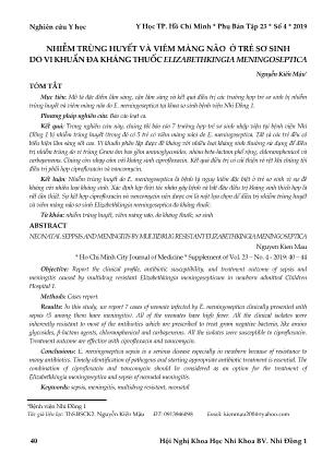 Nhiễm trùng huyết và viêm màng não ở trẻ sơ sinh do vi khuẩn đa kháng thuốc Elizabethkingia Meningoseptica