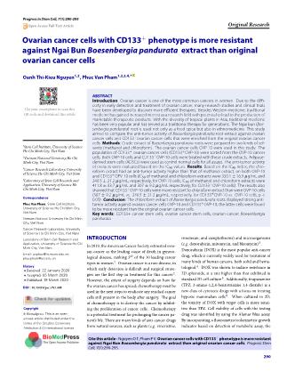 Ovarian cancer cells with CD133+ phenotype is more resistant against Ngai Bun Boesenbergia pandurata extract than original ovarian cancer cells