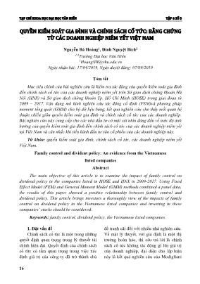 Quyền kiểm soát gia đình và chính sách cổ tức: Bằng chứng từ các doanh nghiệp niêm yết Việt Nam