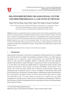 Relationship between organizational culture and firm performance: A case study in Viet Nam