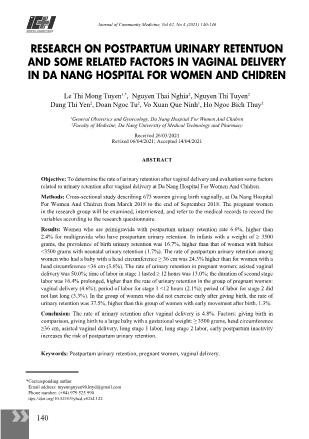 Research on postpartum urinary retentuon and some related factors in vaginal delivery in Da Nang hospital for women and chidren