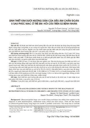 Sinh thiết kim dưới hướng dẫn của siêu âm chẩn đoán u sau phúc mạc ở trẻ em: Hồi cứu trên 52 bệnh nhân