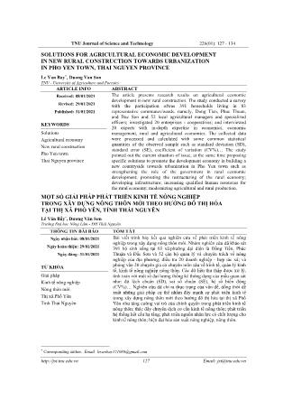 Solutions for agricultural economic development in new rural construction towards urbanization in Pho Yen town, Thai Nguyen province