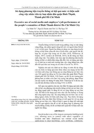 Sử dụng phương tiện truyền thông xã hội quá mức và hiệu suất công việc nhân viên ủy ban nhân dân quận Bình Thạnh, Thành phố Hồ Chí Minh