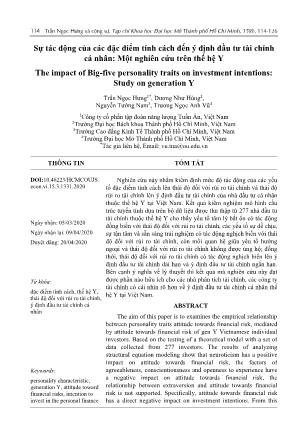Sự tác động của các đặc điểm tính cách đến ý định đầu tư tài chính cá nhân: Một nghiên cứu trên thế hệ Y