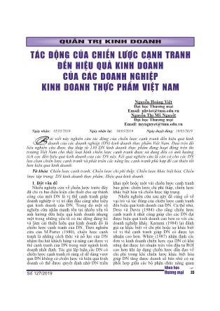 Tác động của chiến lược cạnh tranh đến hiệu quả kinh doanh của các doanh nghiệp kinh doanh thực phẩm Việt Nam