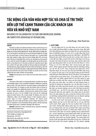 Tác động của văn hóa hợp tác và chia sẻ tri thức đến lợi thế cạnh tranh của các khách sạn vừa và nhỏ Việt Nam