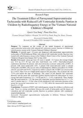 The treatment effect of paroxysmal supraventricular tachycardia with reduced left ventricular systolic funtion in children by radiofrequency energy at the Viet Nam national children’s hospital