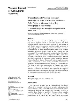 Theoretical and practical issues of research on the consumption needs for safe foods in Viet Nam using the willingness to pay model