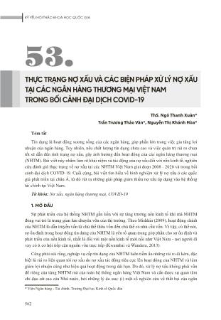 Thực trạng nợ xấu và các biện pháp xử lý nợ xấu tại các ngân hàng thương mại Việt Nam trong bối cảnh đại dịch Covid-19