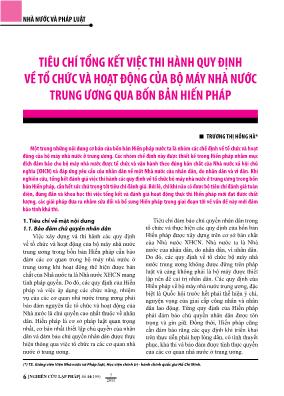 Tiêu chí tổng kết việc thi hành quy định về tổ chức và hoạt động của bộ máy nhà nước trung ương qua bốn bản hiến pháp