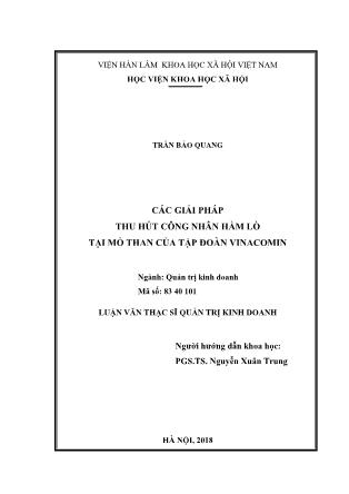 Tóm tắt Luận văn Các giải pháp thu hút công nhân hầm lò tại mỏ than của tập đoàn Vinacomin