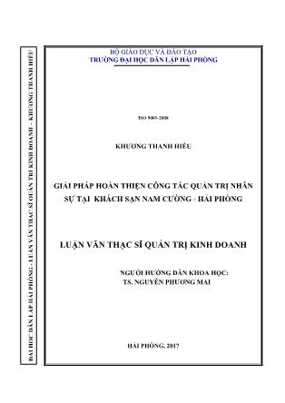 Tóm tắt luận văn Giải pháp hoàn thiện công tác quản trị nhân sự tại khách sạn Nam Cường - Hải Phòng