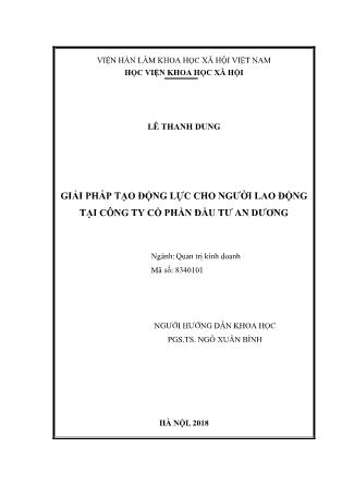 Tóm tắt luận văn Giải pháp tạo động lực cho người lao động tại công ty Cổ phần đầu tư An Dương