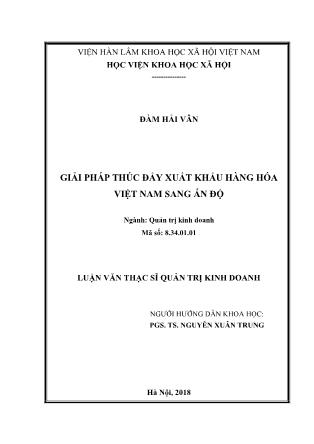 Tóm tắt Luận văn Giải pháp thúc đẩy xuất khẩu hàng hóa Việt Nam sang Ấn Độ