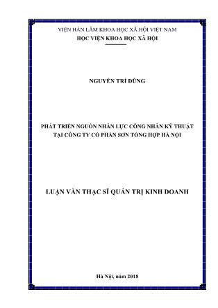 Tóm tắt Luận văn Phát triển nguồn nhân lực công nhân kỹ thuật tại công ty Cổ phần sơn tổng hợp Hà Nội