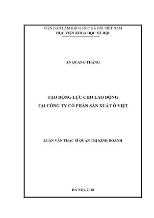 Tóm tắt Luận văn Tạo động lực cho lao động tại công ty Cổ phần sản xuất ô Việt