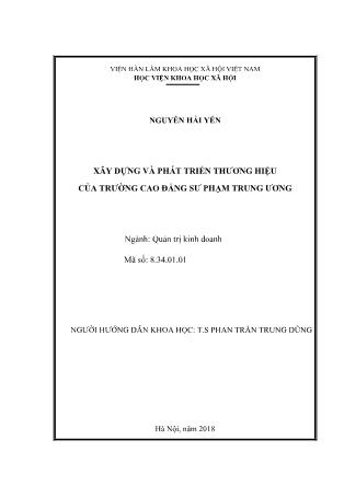 Tóm tắt Luận văn Xây dựng và phát triển thương hiệu của trường Cao đẳng Sư phạm trung ương