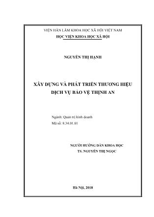 Tóm tắt Luận văn Xây dựng và phát triển thương hiệu dịch vụ bảo vệ Thịnh An