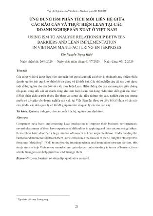 Ứng dụng ISM phân tích mối liên hệ giữa các rào cản và thực hiện lean tại các doanh nghiệp sản xuất ở Việt Nam