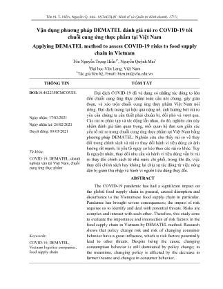 Vận dụng phương pháp Dematel đánh giá rủi ro Covid-19 tới chuỗi cung ứng thực phẩm tại Việt Nam