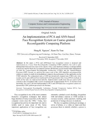 An implementation of PCA and ann - based face recognition system on coarse - grained reconfigurable computing platform