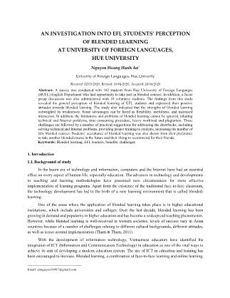 An investigation into efl students’ perception of blended learning at university of foreign languages, Hue university